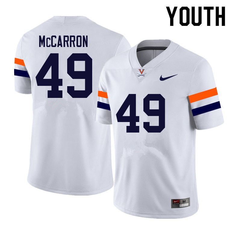 Youth #49 Josh McCarron Virginia Cavaliers College Football Jerseys Sale-White - Click Image to Close